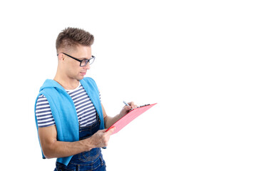 Handsome young guy. Student with laptop and tablet.