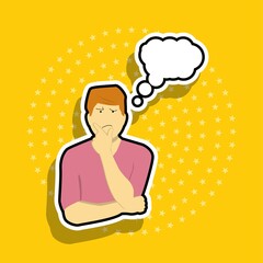 Pensive man sticker with shadow, vector illustration.