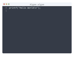 Algae language Hello World program sample in editor window