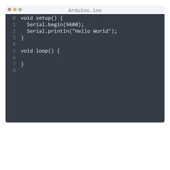 Arduino language Hello World program sample in editor window