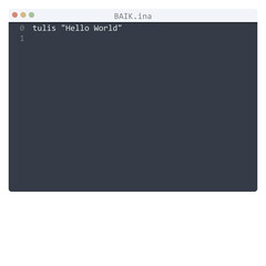 BAIK language Hello World program sample in editor window