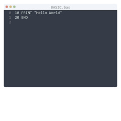 BASIC language Hello World program sample in editor window