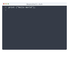 Fototapeta na wymiar Beanshell language Hello World program sample in editor window