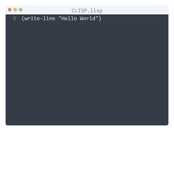 CLISP language Hello World program sample in editor window