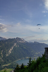 Fototapeta na wymiar Aerial view of Interlaken and Swiss Alps Jungfrau through clouds from Harder Kulm View point
