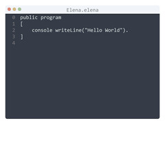 Elena language Hello World program sample in editor window