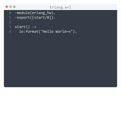 Erlang language Hello World program sample in editor window