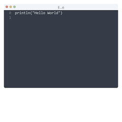 E language Hello World program sample in editor window