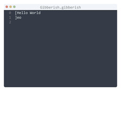 Gibberish language Hello World program sample in editor window