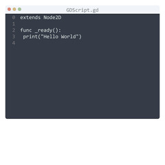 GDScript language Hello World program sample in editor window