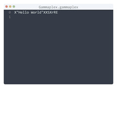 Gammaplex language Hello World program sample in editor window