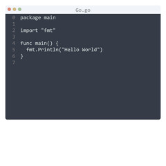 Go language Hello World program sample in editor window