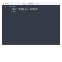 Naklejka na ściany i meble OpenLaszlo language Hello World program sample in editor window