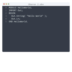 Oberon 2 language Hello World program sample in editor window