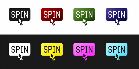 Set Slot machine spin button icon isolated on black and white background. Vector