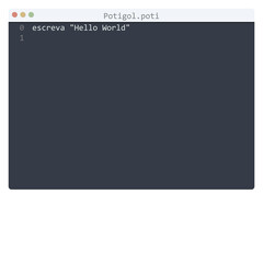 Potigol language Hello World program sample in editor window