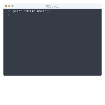 QCL language Hello World program sample in editor window