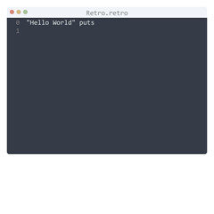 Fototapeta premium Retro language Hello World program sample in editor window