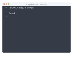 SoupScript language Hello World program sample in editor window