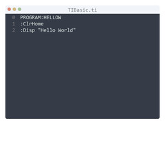 TIBasic language Hello World program sample in editor window