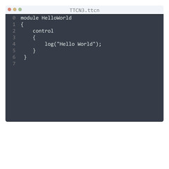 TTCN3 language Hello World program sample in editor window