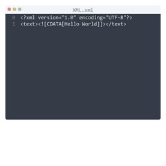 Naklejka na ściany i meble XML language Hello World program sample in editor window