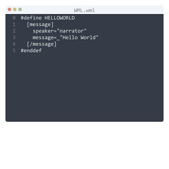 WML language Hello World program sample in editor window