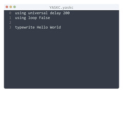 YASKC language Hello World program sample in editor window