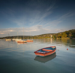 Sailboats in the port at lake Balaton, Hungary in summer