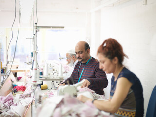 Garment workers in clothing factory