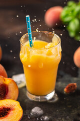 peach juice smoothies fruit peaches drink fresh beverage meal snack on the table copy space food background rustic top view