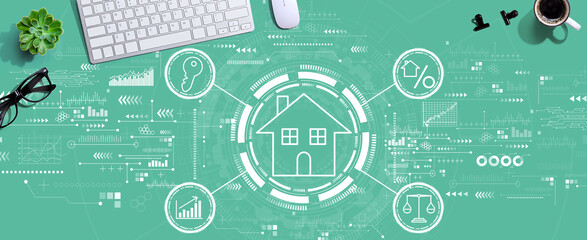 Real estate theme with a computer keyboard and a mouse