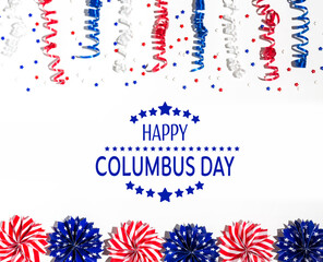 Columbus day message with red and blue colored decorations
