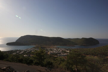 Top view of the island, island landscape.