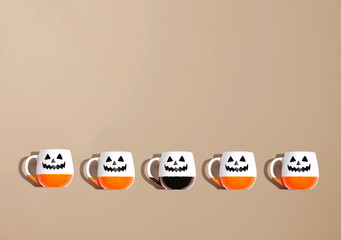 One out unique Halloween mug overhead view - flat lay