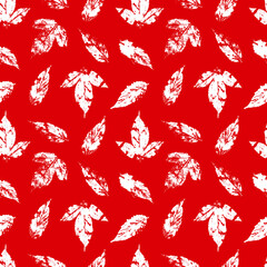 fallen autumn leaves vector seamless pattern stamps of natural leaves paint on paper. background for fabrics, prints, packaging and postcards