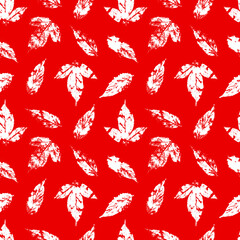 fallen autumn leaves vector seamless pattern stamps of natural leaves paint on paper. background for fabrics, prints, packaging and postcards