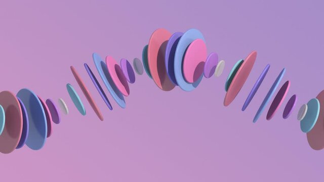 Spiral with colorful circle shapes. Abstract animation, 3d render.