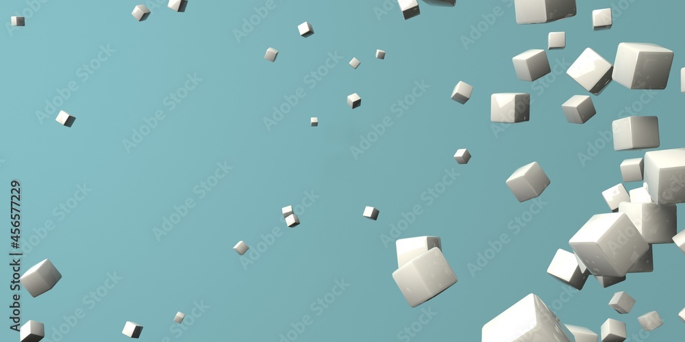 Poster 3d render design of different size of cubes