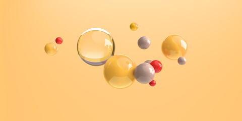 3D render design of floating different size of spheres
