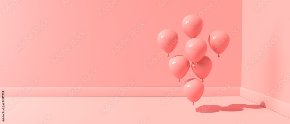 Poster floating balloons on a colored background - 3d render