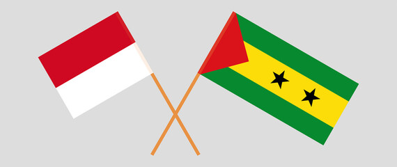 Crossed flags of Monaco and Sao Tome and Principe. Official colors. Correct proportion