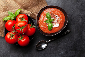 Homemade cooking cold gazpacho soup