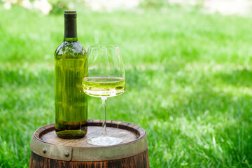 Wine bottle and glass with white wine