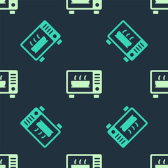 Green and beige Microwave oven icon isolated seamless pattern on blue background. Home appliances icon. Vector