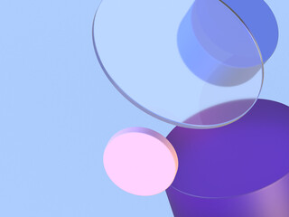 3D rendered round shapes in semi- transparent material on a purple background. Illustration of abstract cubes, geometry, or minimalism. Visualization of illusion and backgrounds.