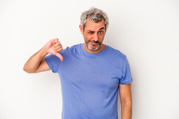 Obraz premium Middle age caucasian man isolated on white background showing thumb down, disappointment concept.