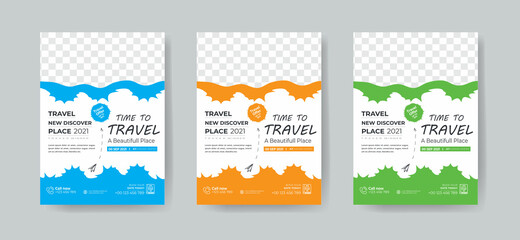 Travel and Tourism Flyer Layout with 3 Colorful Accents and Grayscale Elements