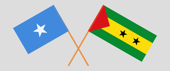 Crossed flags of Somalia and Sao Tome and Principe. Official colors. Correct proportion