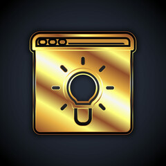 Gold Browser window icon isolated on black background. Vector